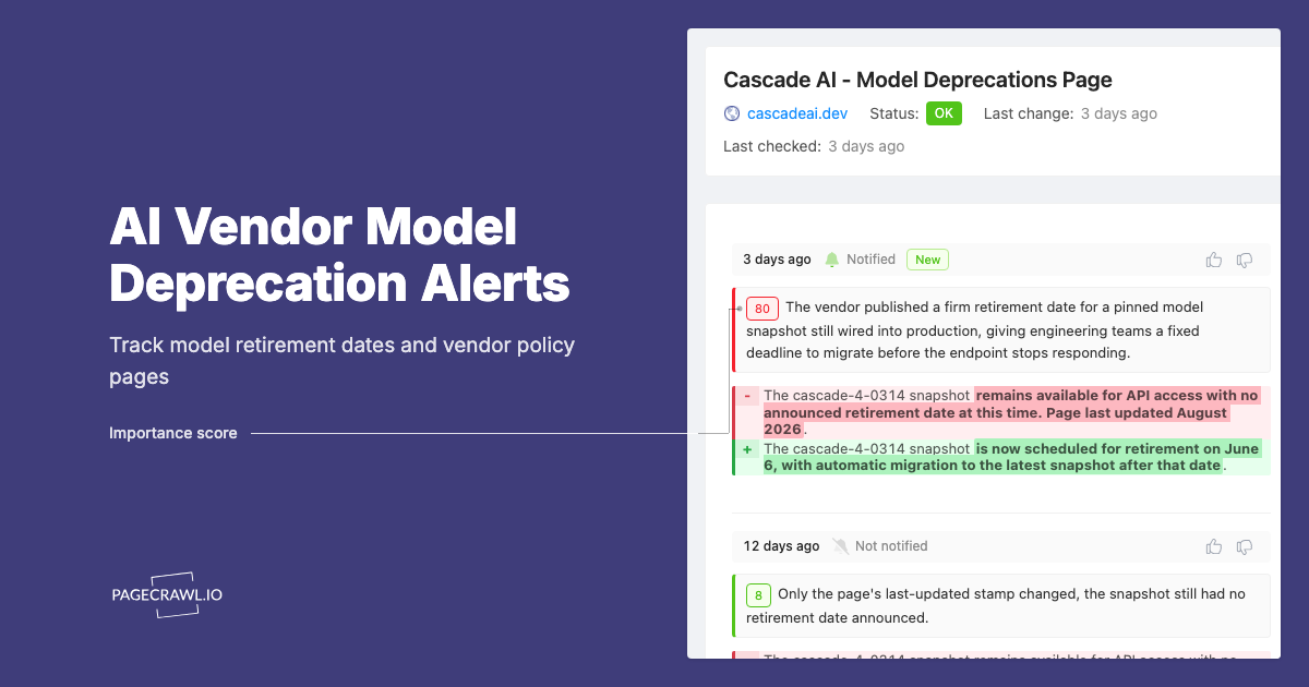AI Vendor Model Deprecation and Governance Page Monitoring