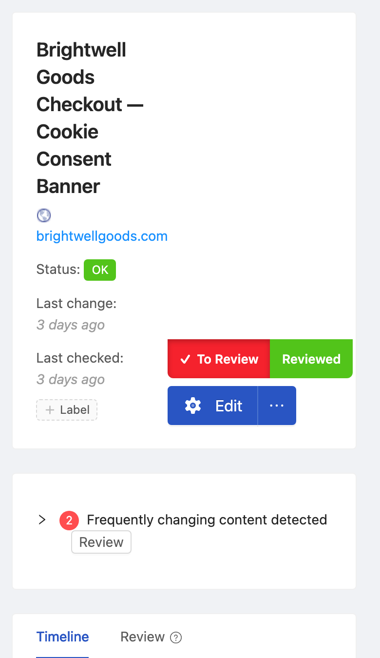 PageCrawl change diff for Checkout Page — GA4 & Meta Pixel Integrity, highlighting the added and removed text
