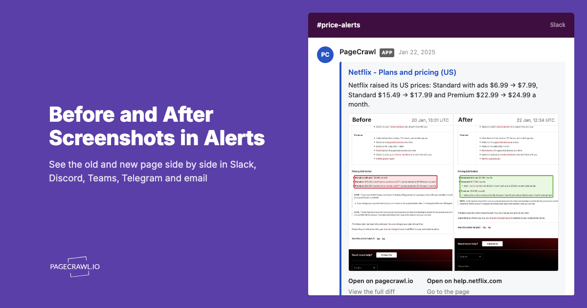 Before and After Screenshots in Website Change Alerts