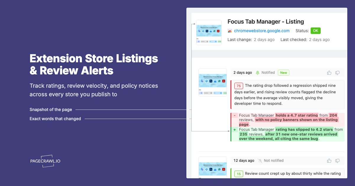 Browser Extension Store Listing and Review Monitoring for Publishers