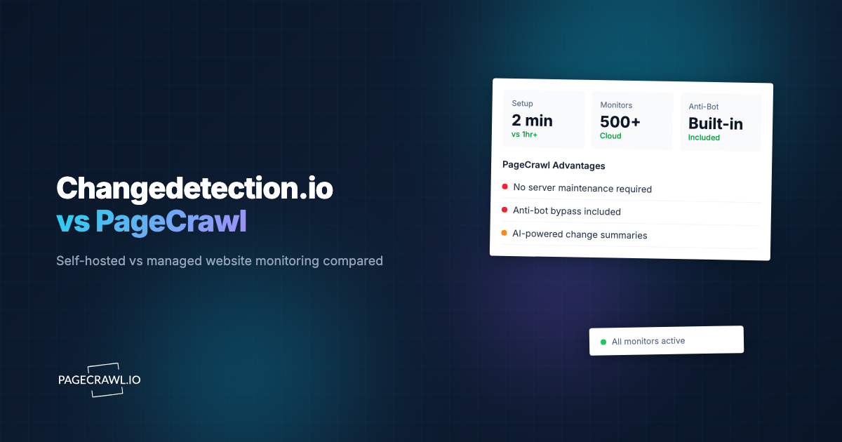 Changedetection.io vs PageCrawl: Self-Hosted vs Managed Web Monitoring