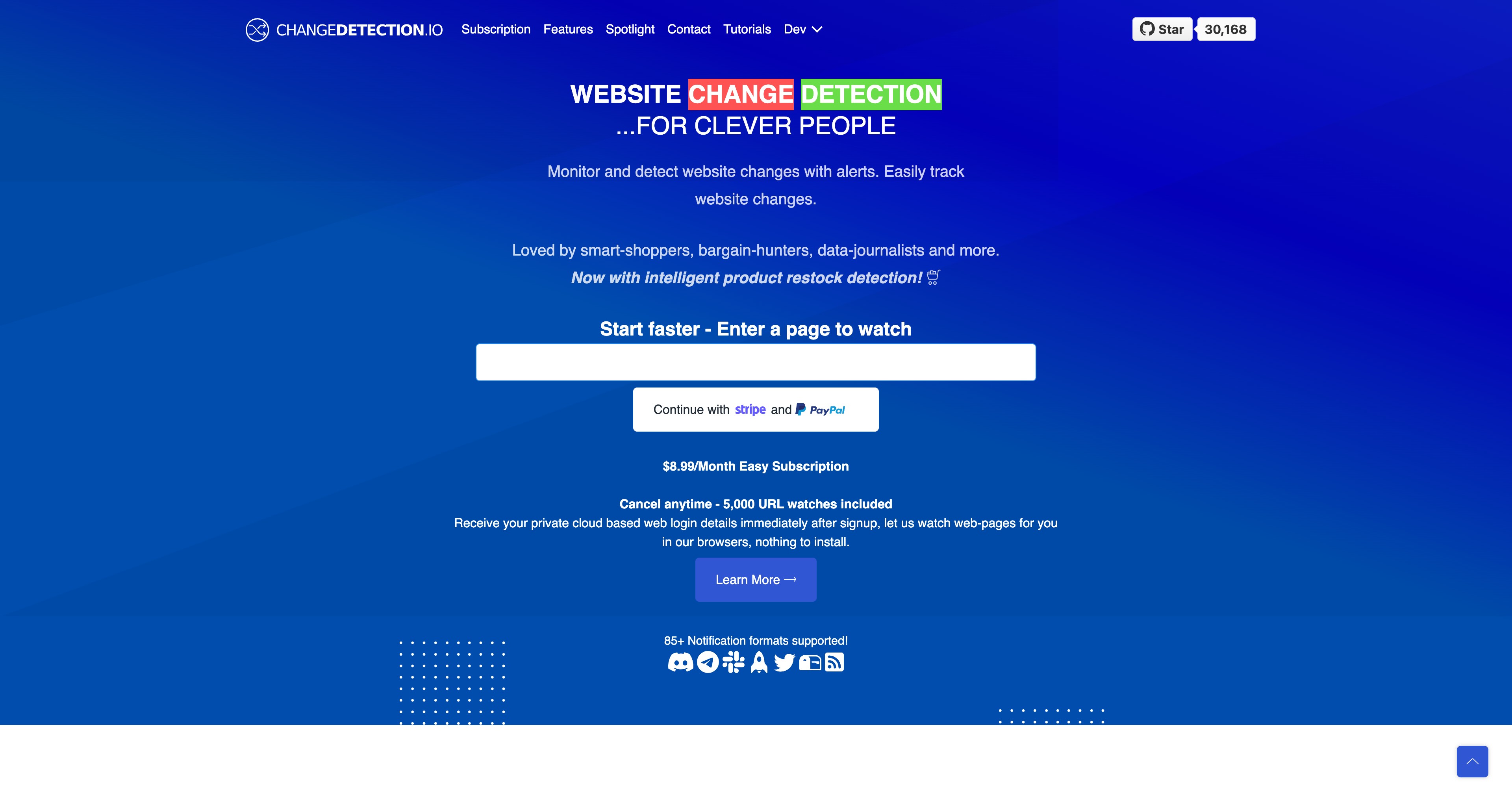 ChangeDetection.io homepage