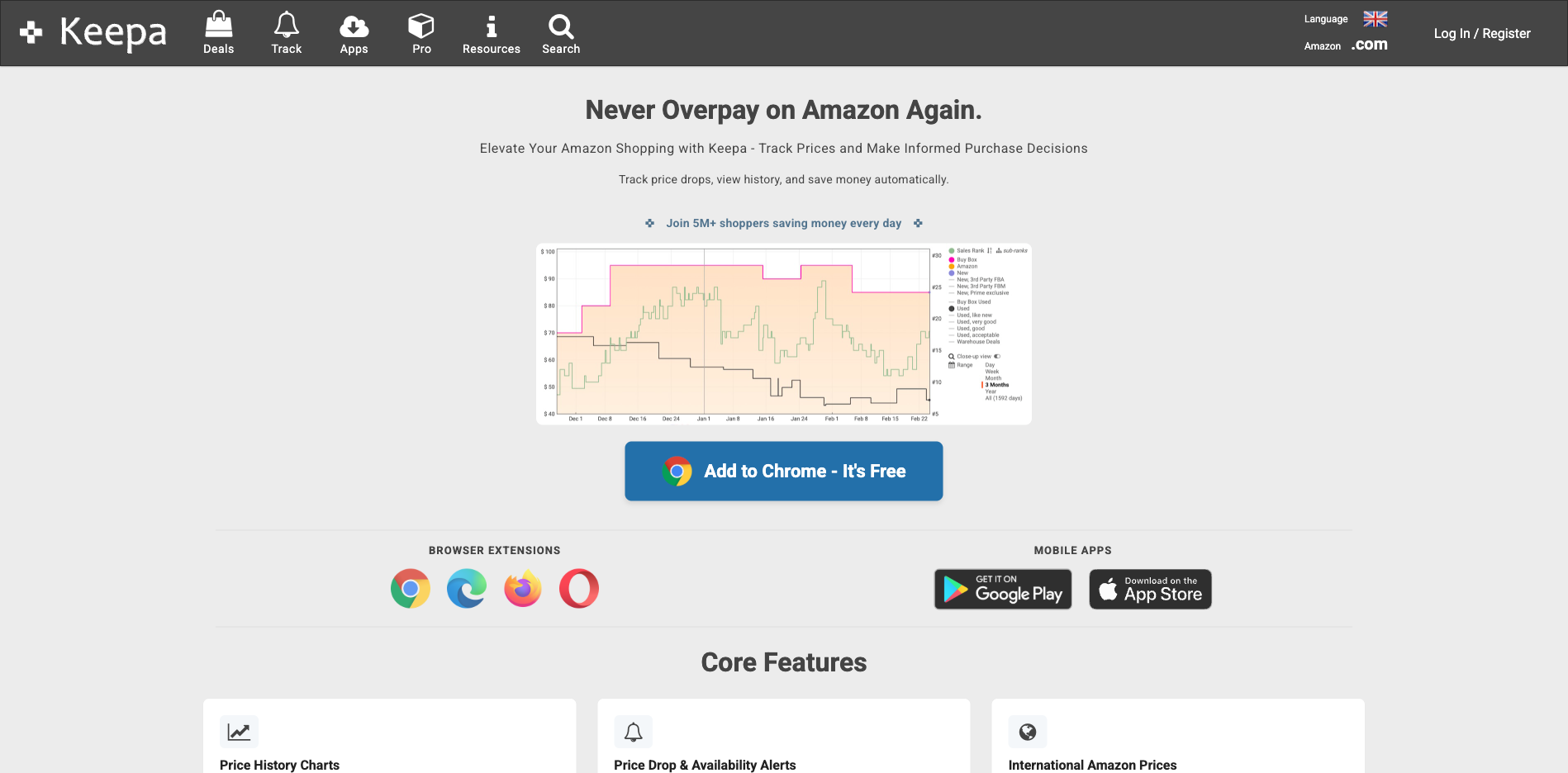 Keepa homepage