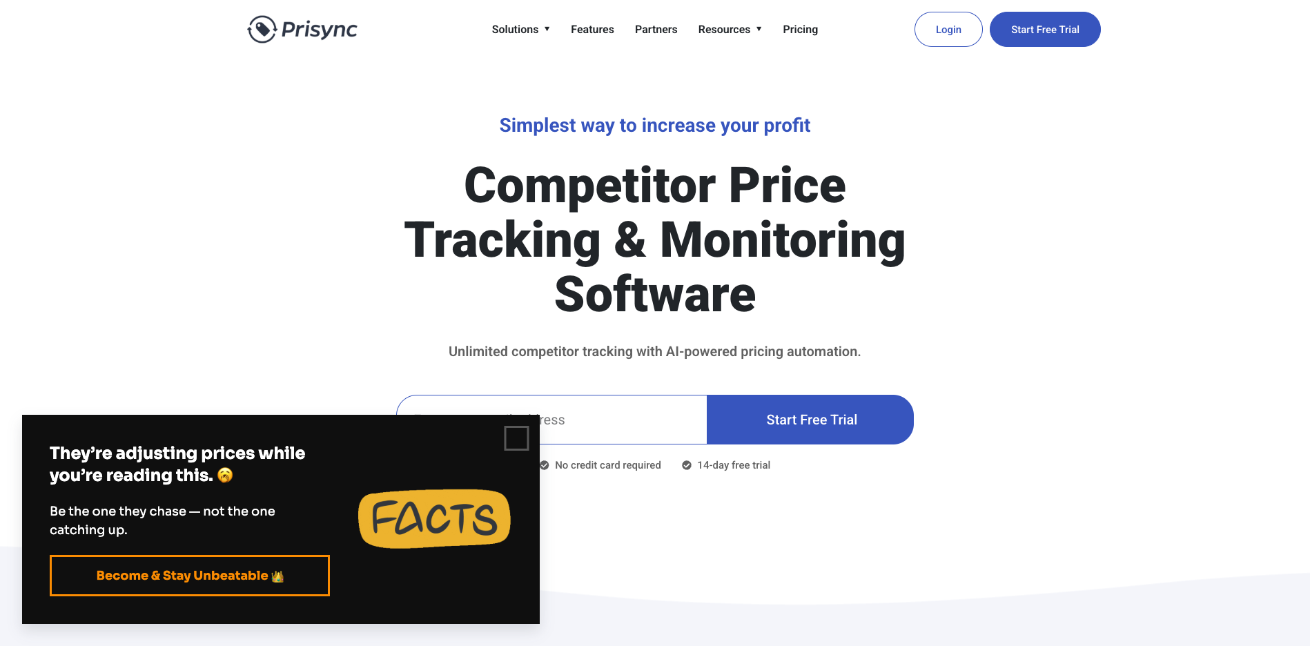 Prisync homepage