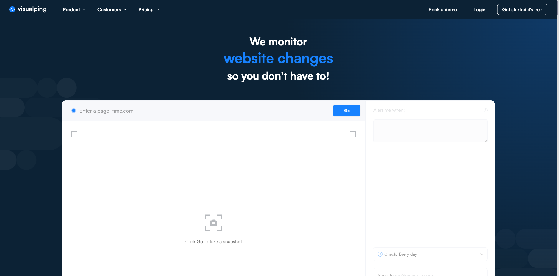 Visualping homepage