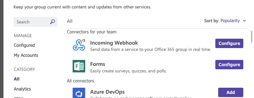 microsoft teams configure webhook