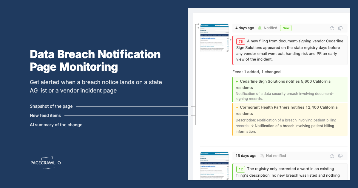 Data Breach Notification Page Monitoring: Watch State AG Lists and Vendor Incident Pages