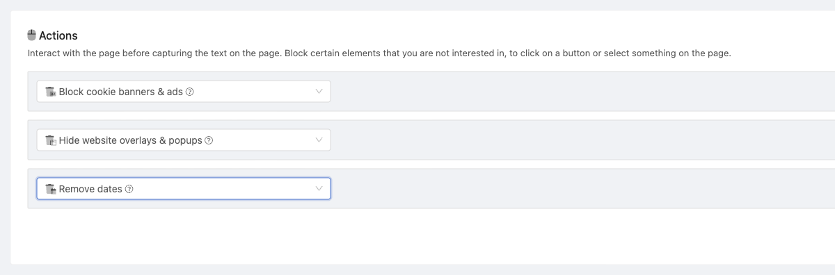 remove dates action in page edit form