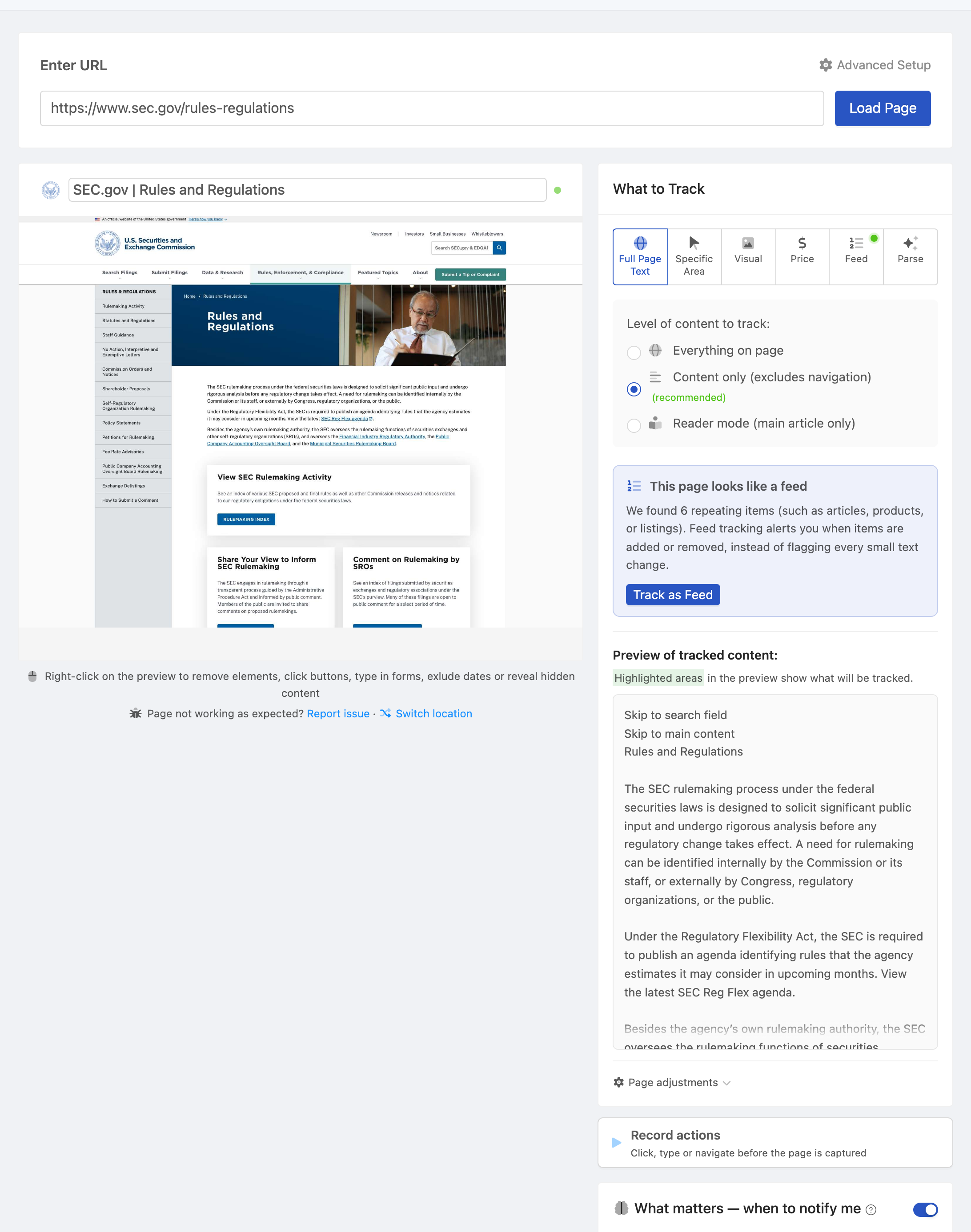 Setting up a PageCrawl monitor for Regulator Policy Page