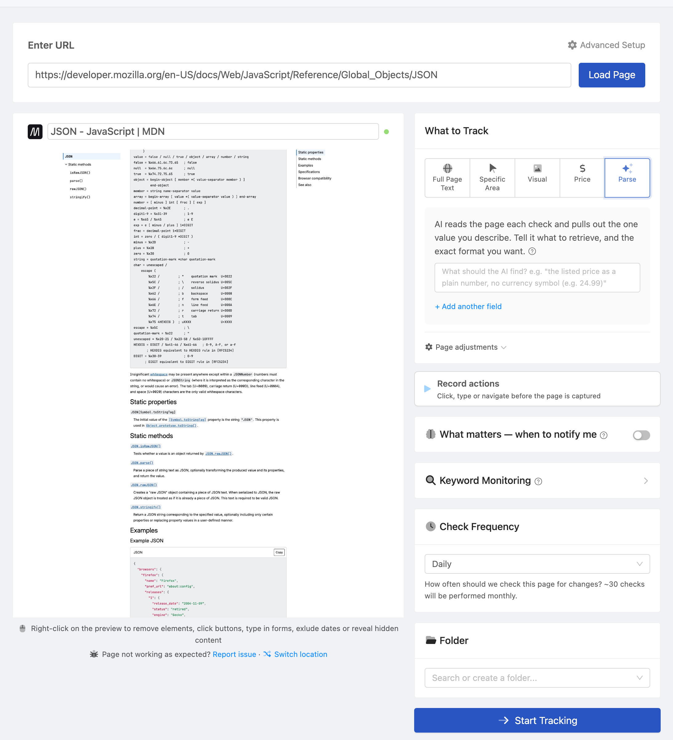 Setting up a PageCrawl monitor for Pricing API - data.plan.price