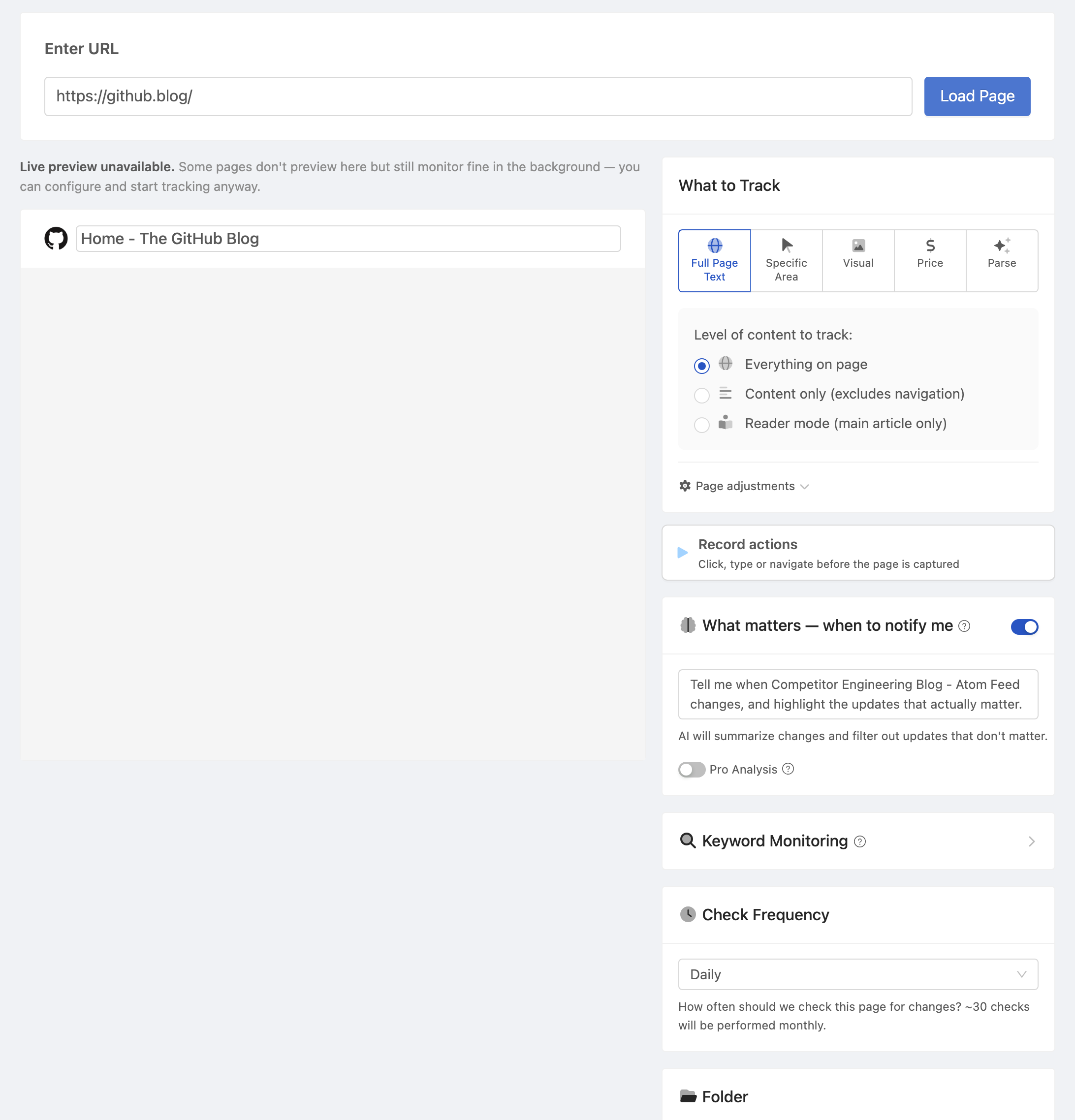 Setting up a PageCrawl monitor for Competitor Engineering Blog - Atom Feed