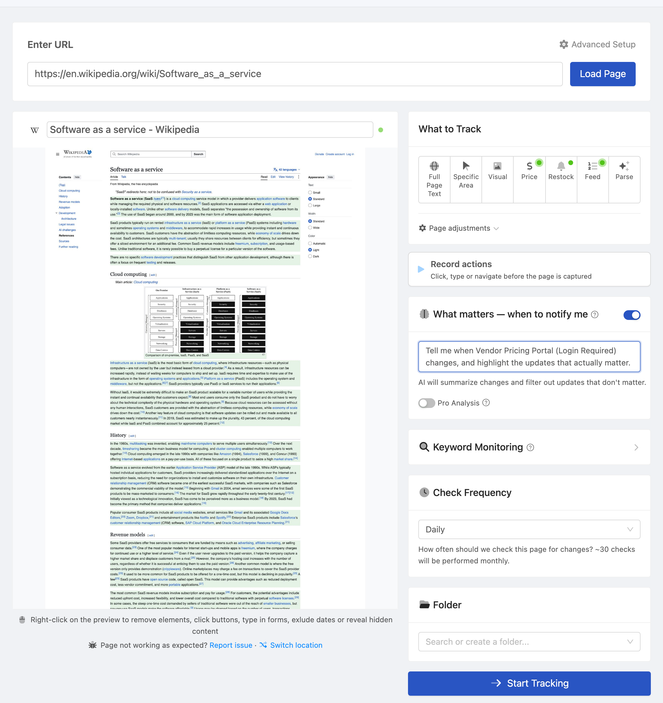 Setting up a PageCrawl monitor for Vendor Pricing Portal (Login Required)