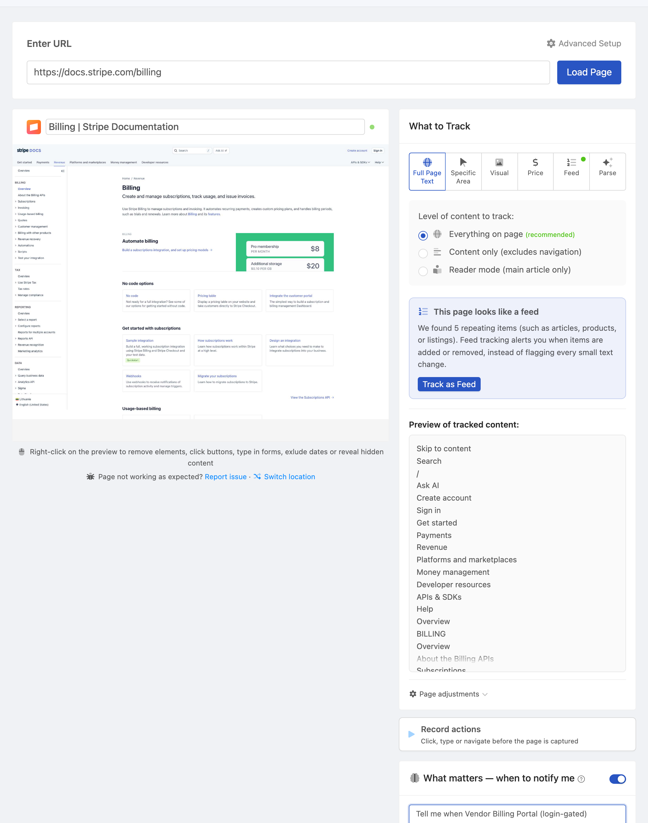 Setting up a PageCrawl monitor for Vendor Billing Portal (login-gated)