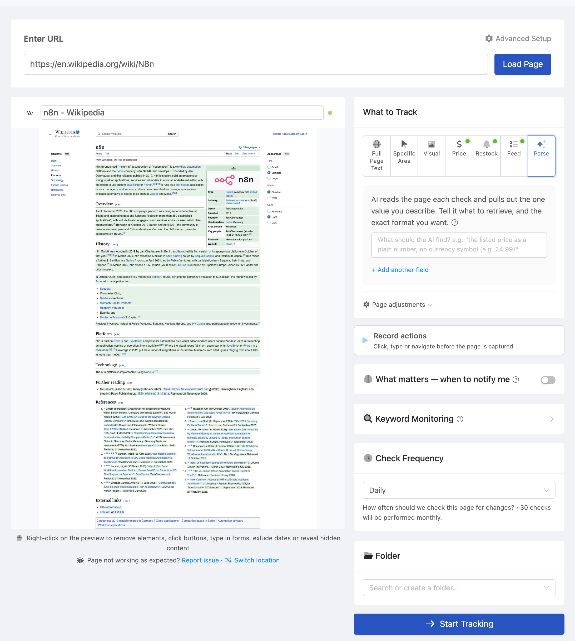 Setting up a PageCrawl monitor for Competitor Pricing Page - n8n Workflow Trigger
