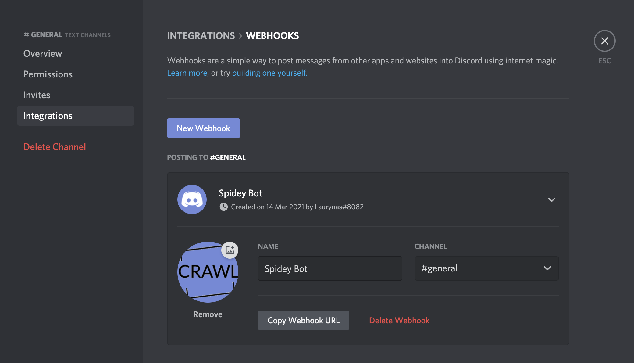 discord copy webhook link