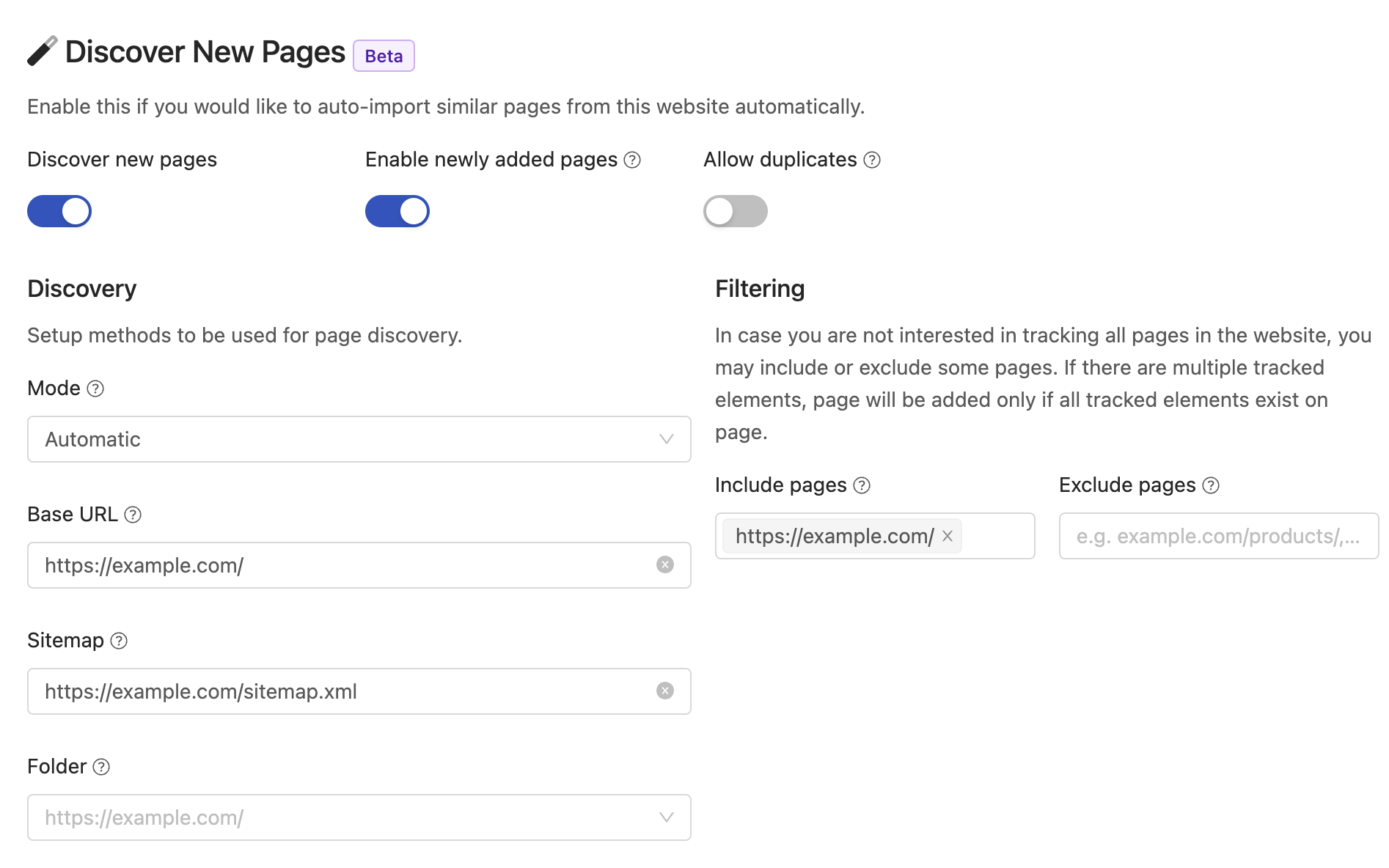 monitor all website pages via page discovery