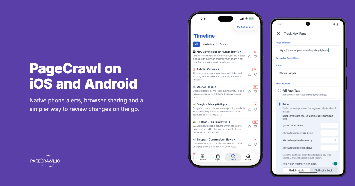 Introducing PageCrawl for iPhone, iPad and Android