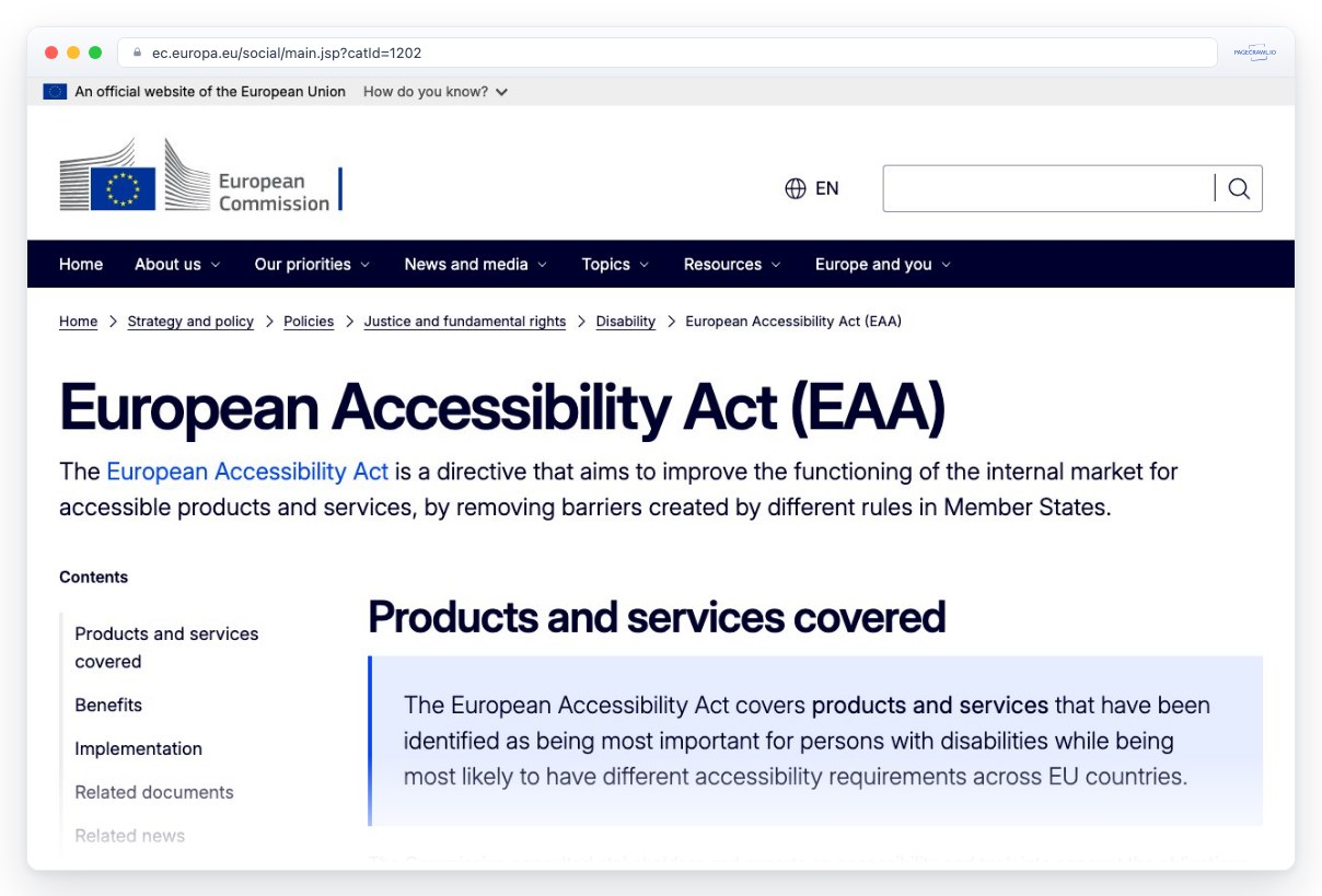 Screenshot of ec.europa.eu in a browser window, an example of a page PageCrawl can monitor for changes