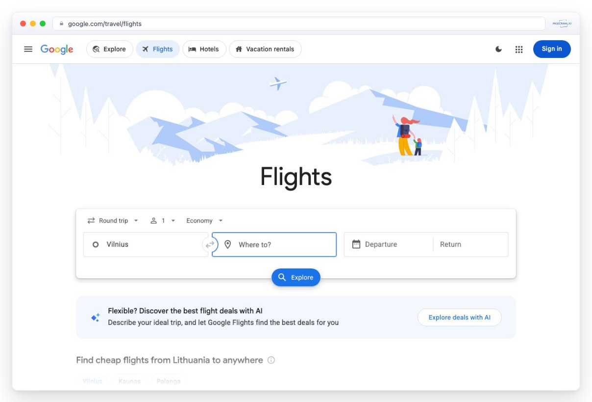 Screenshot of google.com in a browser window, an example of a page PageCrawl can monitor for changes