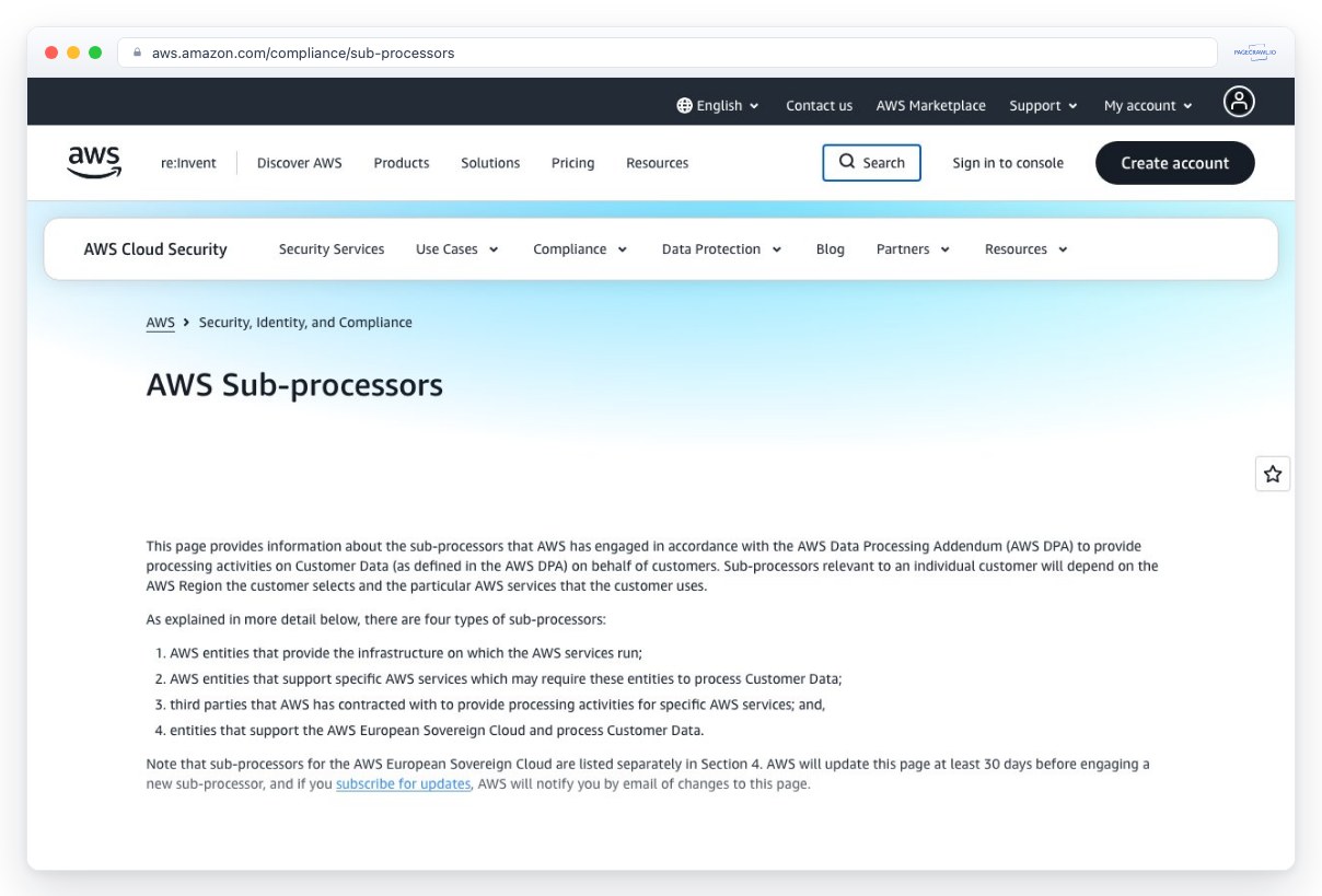 Screenshot of aws.amazon.com in a browser window, an example of a page PageCrawl can monitor for changes