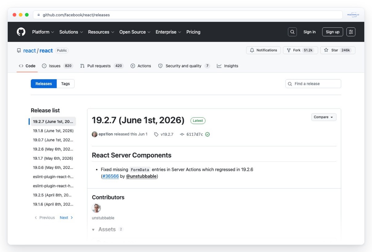 Screenshot of github.com in a browser window, an example of a page PageCrawl can monitor for changes