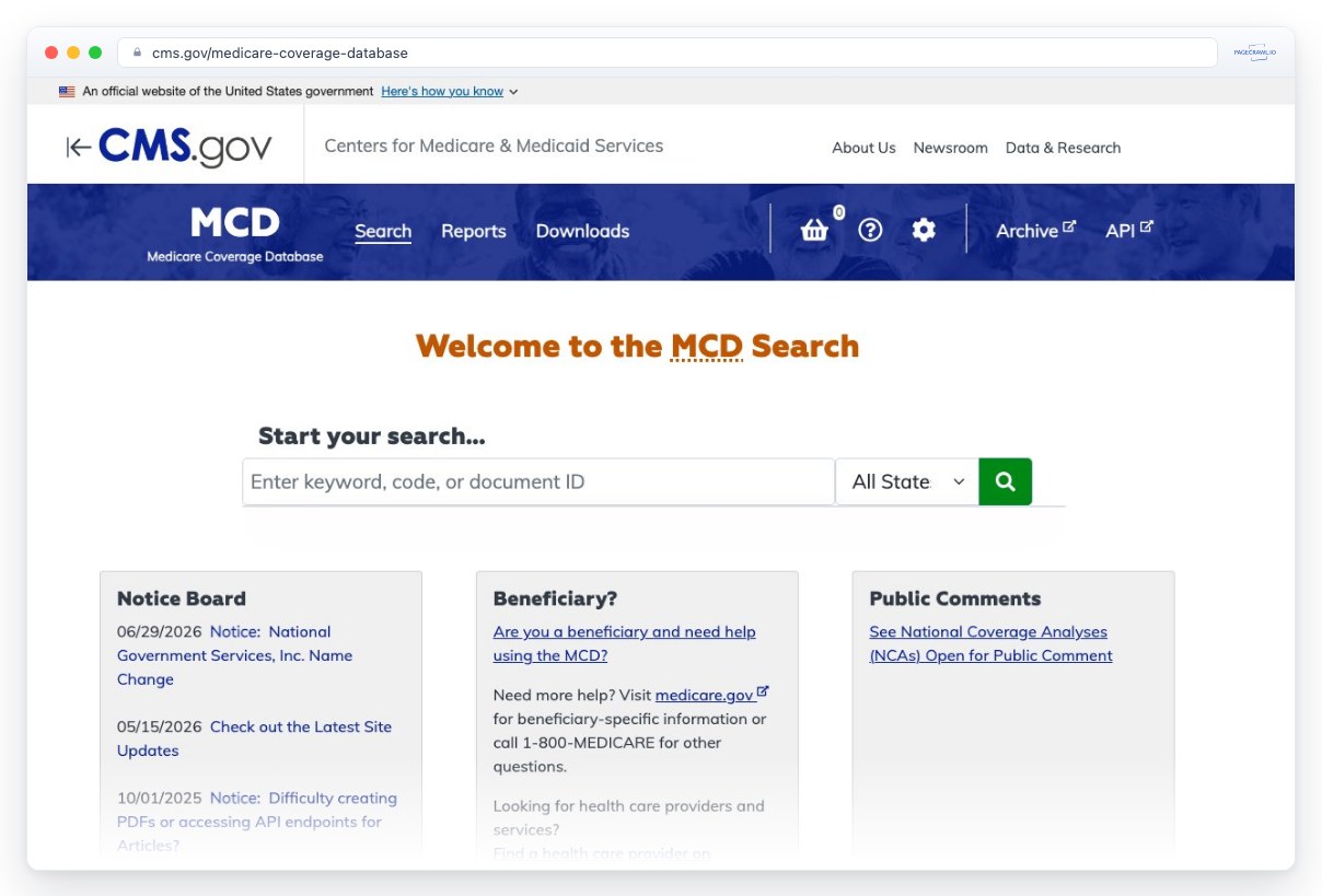 Screenshot of cms.gov in a browser window, an example of a page PageCrawl can monitor for changes