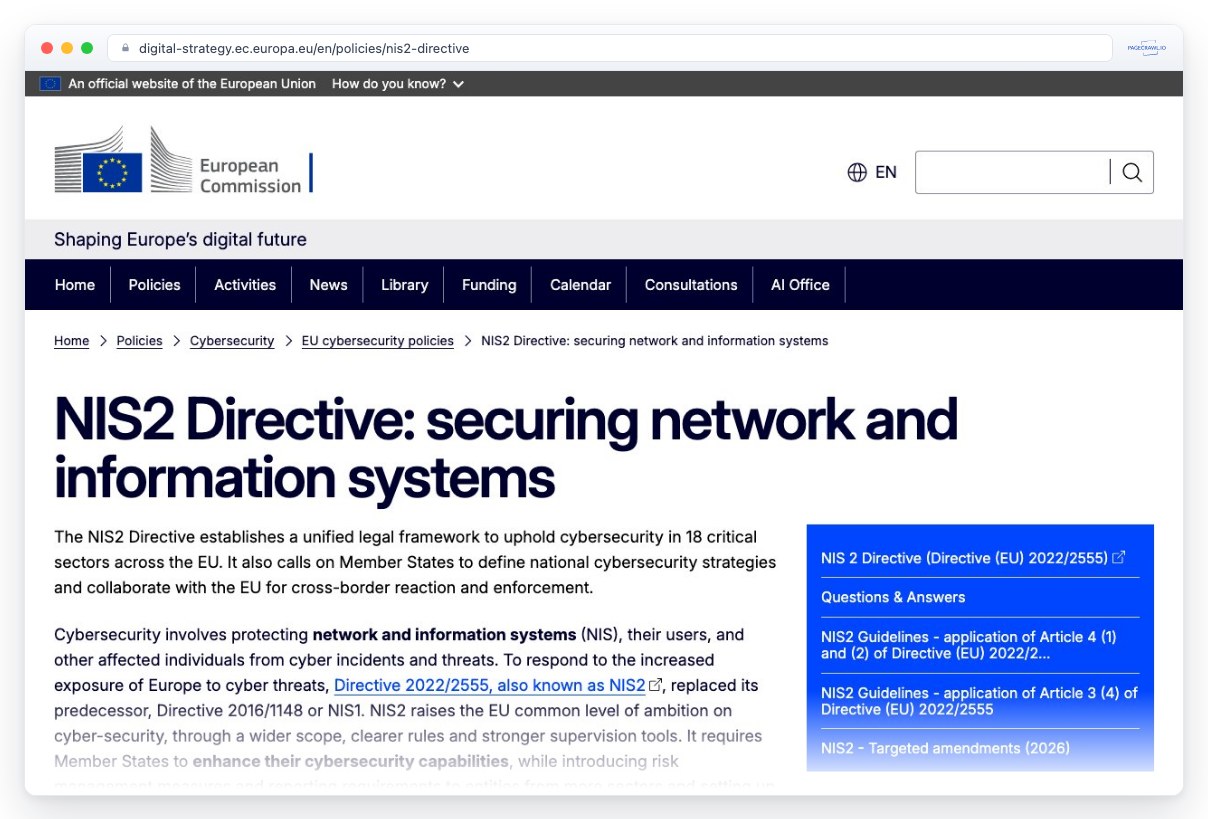 Screenshot of digital-strategy.ec.europa.eu in a browser window, an example of a page PageCrawl can monitor for changes