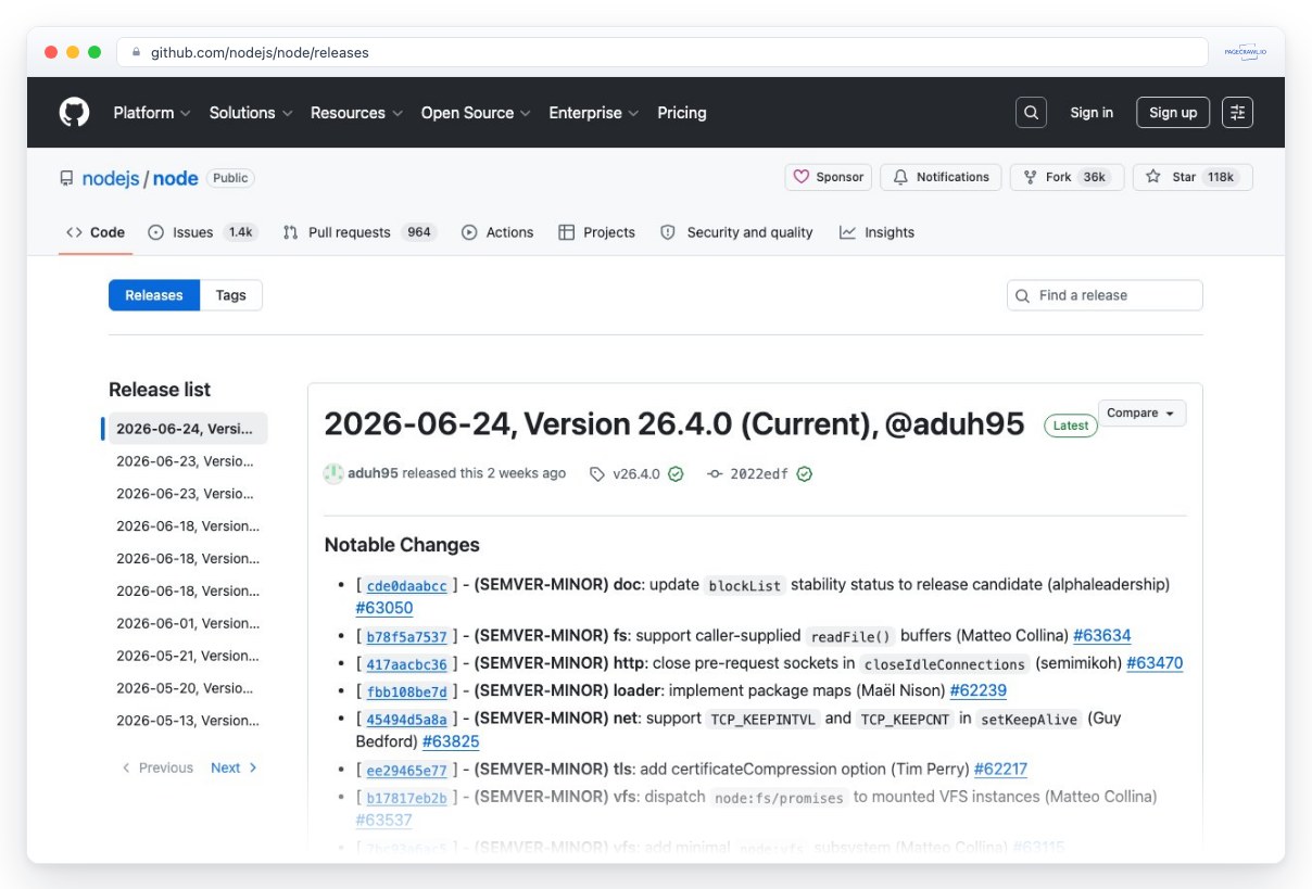 Screenshot of github.com in a browser window, an example of a page PageCrawl can monitor for changes
