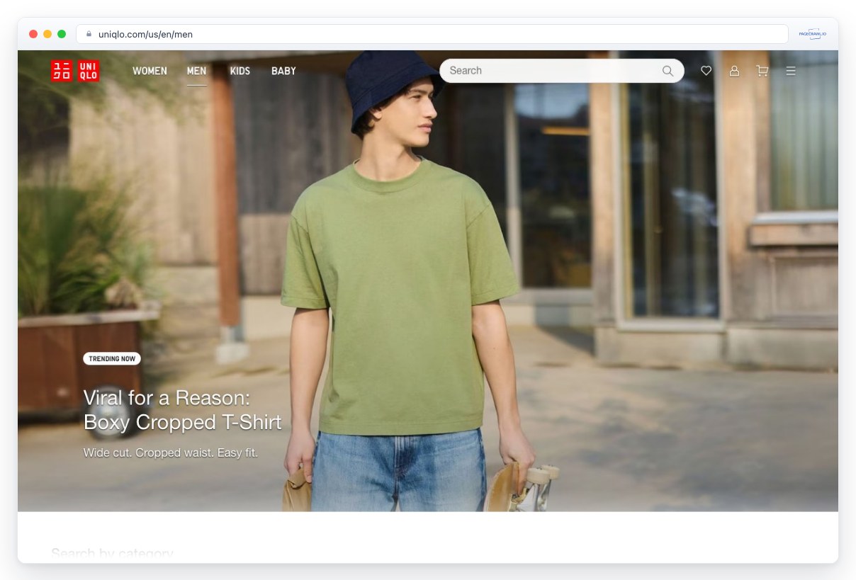 Screenshot of uniqlo.com in a browser window, an example of a page PageCrawl can monitor for changes
