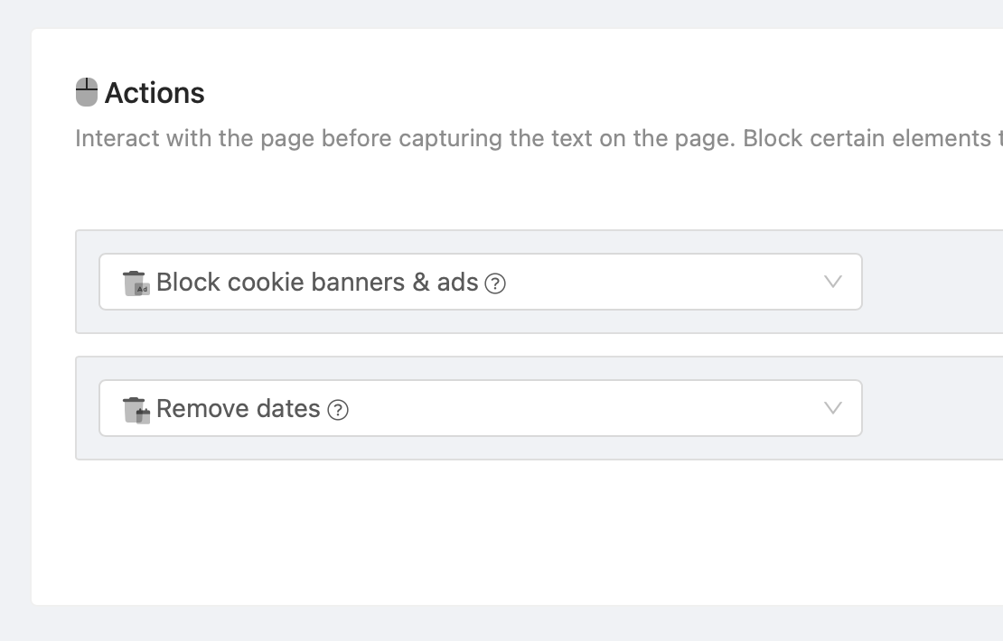 action remove dates