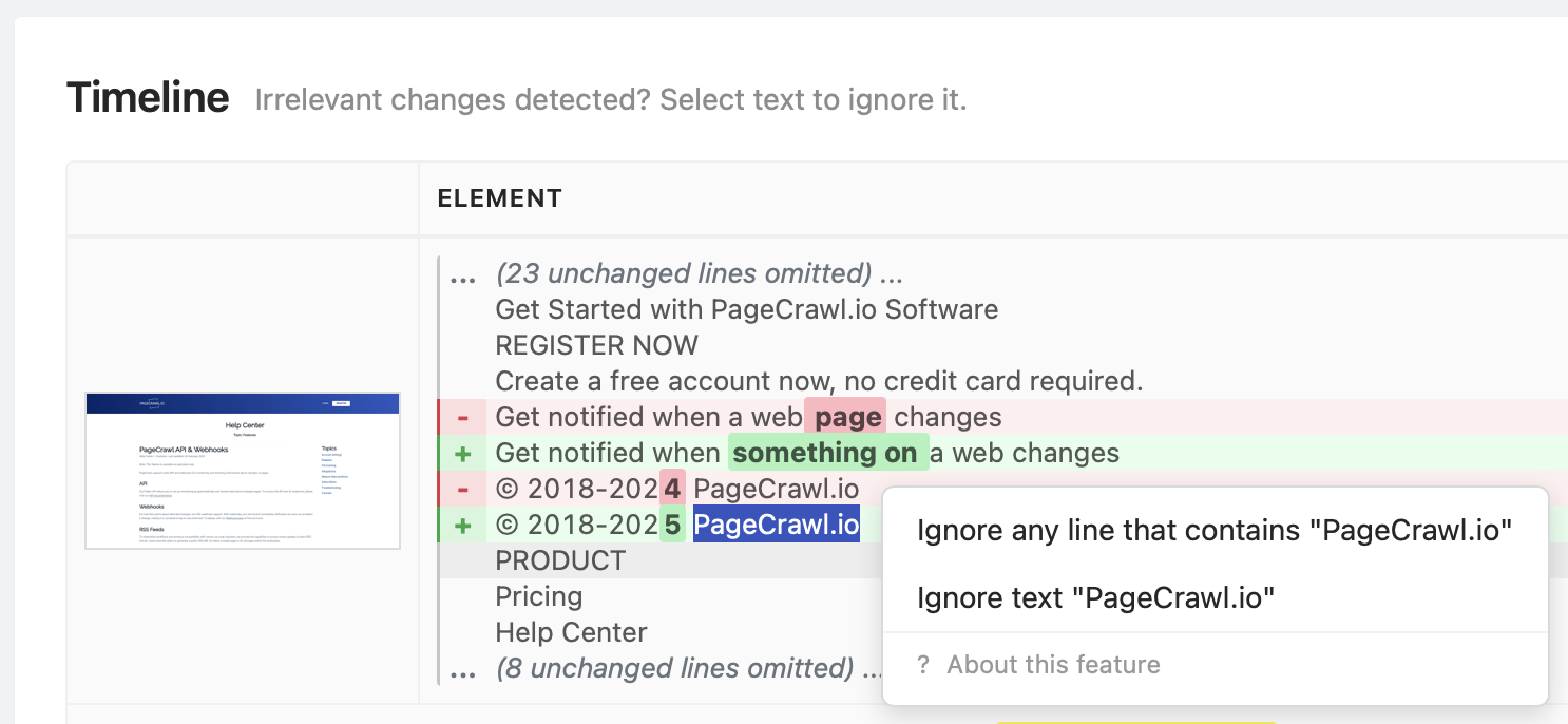 select text to ignore in timeline