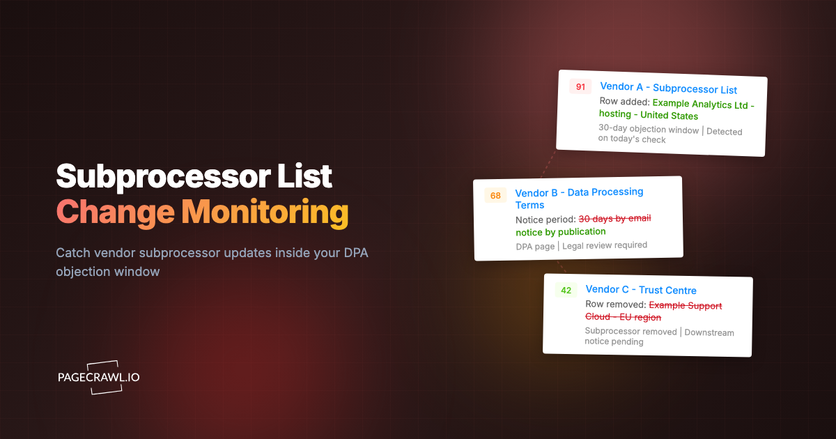 Subprocessor List Change Monitoring for Vendor DPAs