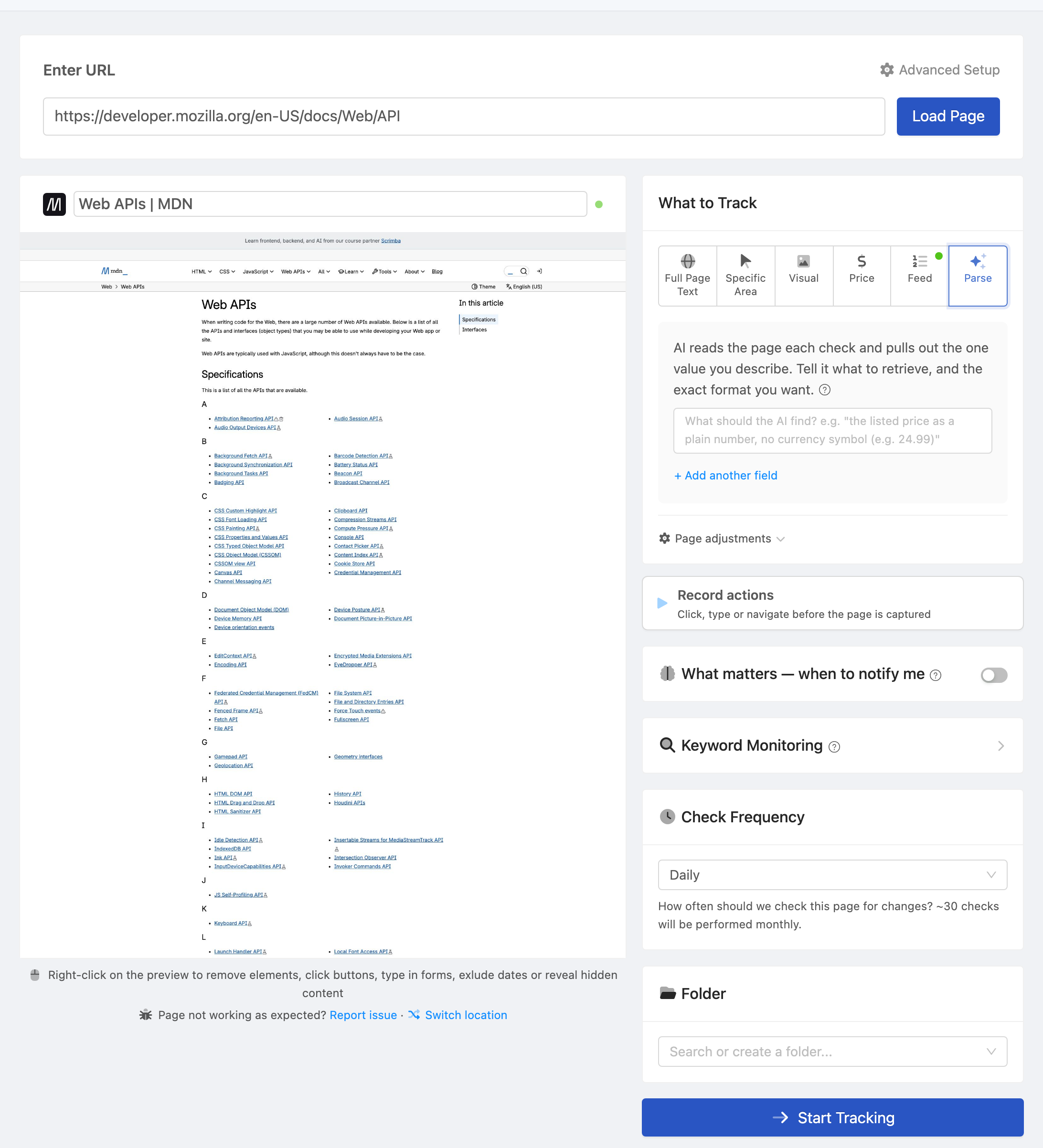 Setting up a PageCrawl monitor for Competitor Pricing Page to API