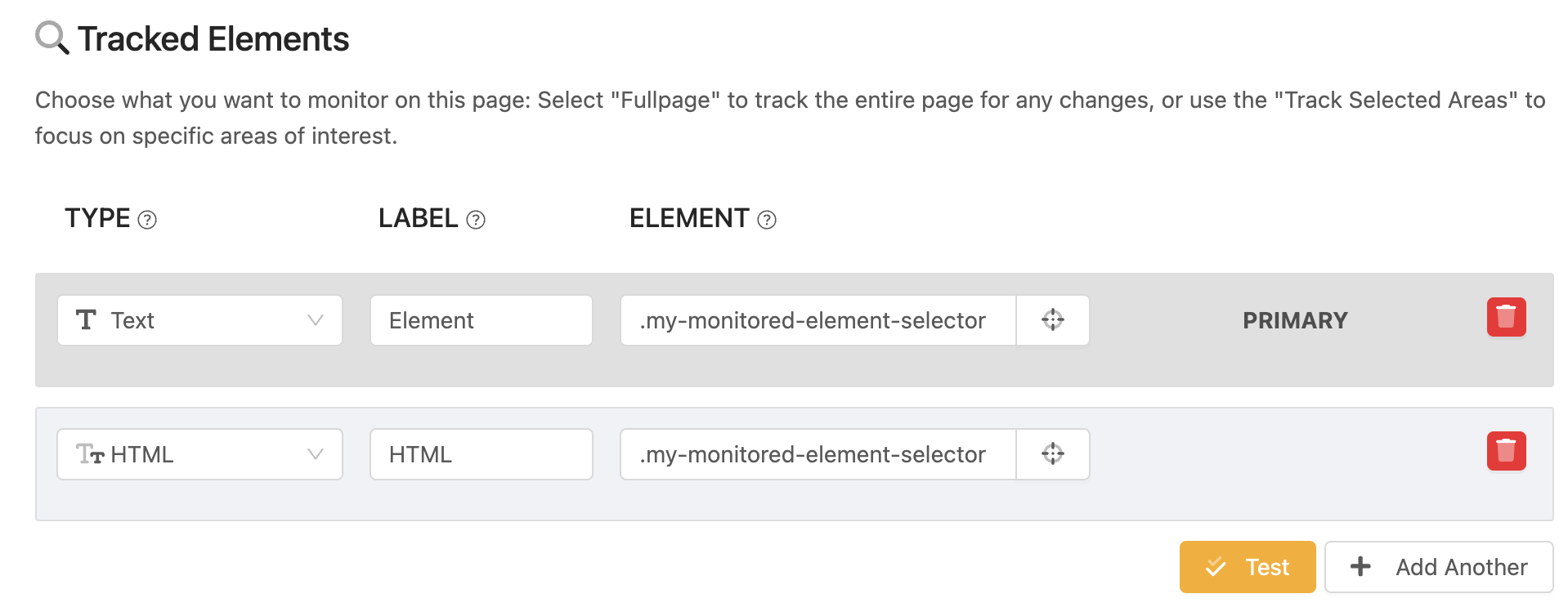multiple tracked elements html