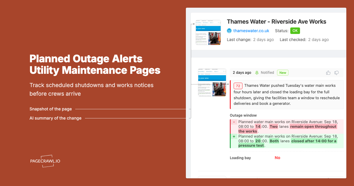 Planned Outage and Utility Maintenance Page Alerts