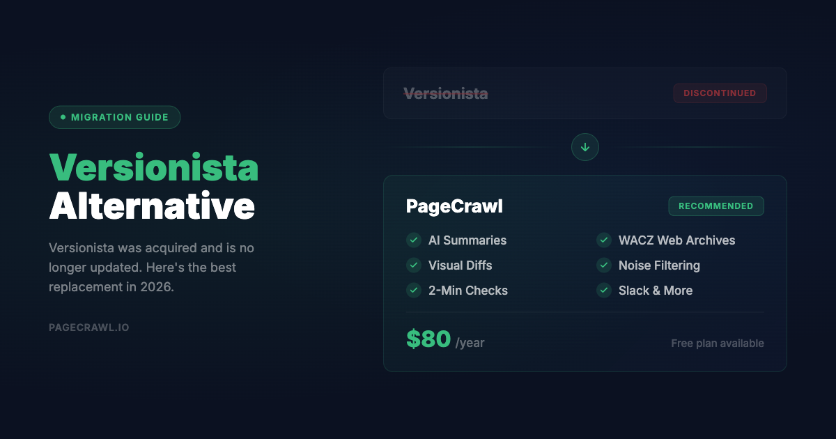 Versionista Alternative: Why PageCrawl Is the Best Replacement in 2026