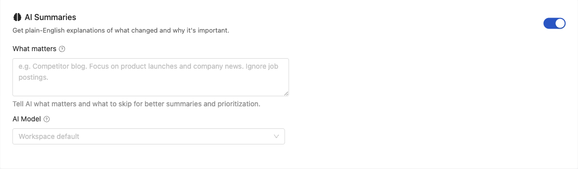 What matters field on a monitored page