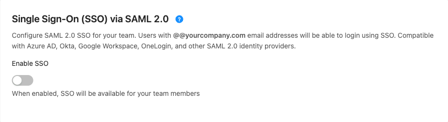 Auth and SSO settings in PageCrawl with the SAML 2.0 Single Sign-On section